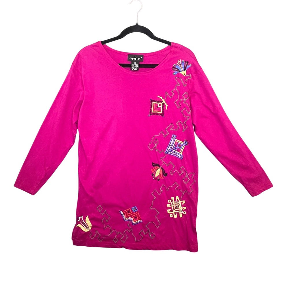 Carole Little Womens Small Pink Beaded Embroidered Vtg 90s Art‎ to Wear Eclectic